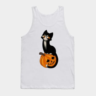 Halloween Black Cat sitting on a Pumpkin original print Tank Top